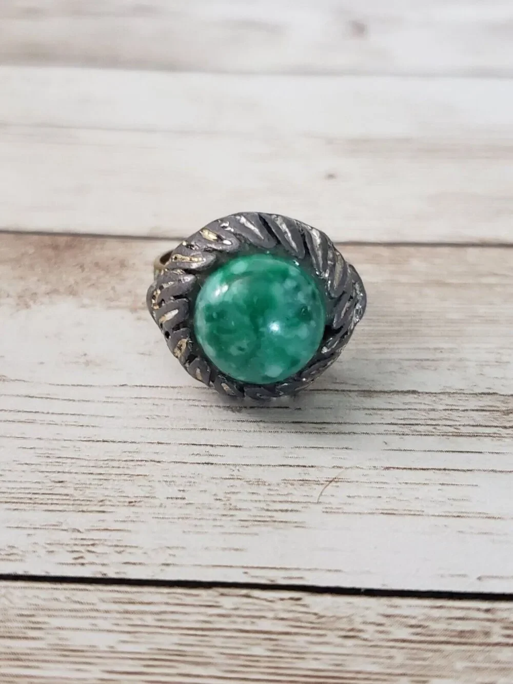Vintage Ring - Adjustable With Green Center
